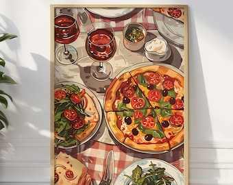 Vintage Italian Pizza Roma Art Print: Kitchen Food Poster