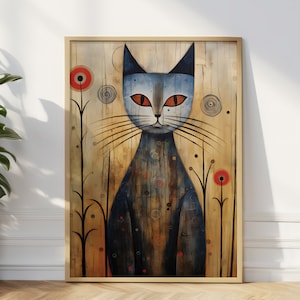 Impression d'art chat Gustav Klimt, impression d'art mural chat abstrait Gustav Klimt et Margaret Machintosh, art chat noir, impression chat Klimt