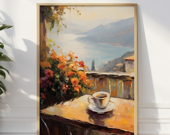 Italian Coffee Art Print: Vintage Landscape Poster
