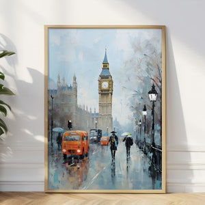 London City Art Print, London Poster, Rainy London Print, Travel Poster, Big Ben Poster, Friend Gift, London Art Gift, London Gift
