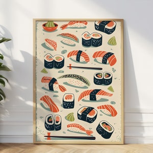 Poster di cibo sushi, arte da parete per cucina vintage giapponese, perfetto per l'arredamento della sala da pranzo, regalo unico per gli amanti del sushi, arredamento per la casa giapponese