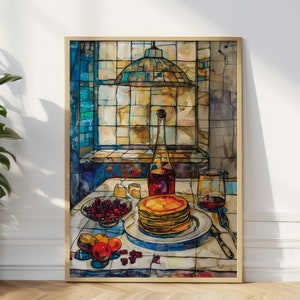 Impressão de arte de cozinha vintage, cartão de aniversário engraçado, ilustração de panqueca e geleia - decoração de cozinha - presente de inauguração exclusivo, pôster de comida
