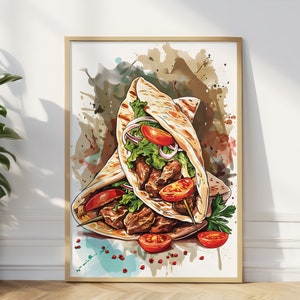 Impression Doner Kebab, oeuvre d'art murale unique pour les amateurs de cuisine, cadeau déco idéal, carte de voeux kebab, carte d'anniversaire kebab