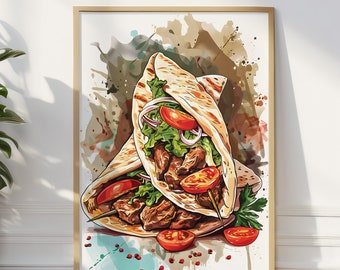 Doner Kebab-kunstprint: kleurrijke keukenmuurdecoratie