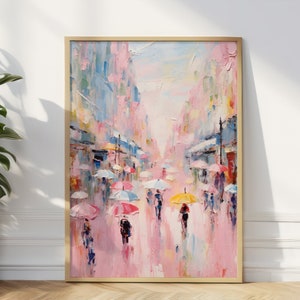 Romantische regenachtige dag muurkunst, kunst verjaardagskaart, giclée verfrissend woonkamerkunstwerk, uniek housewarmingcadeau, romantische wenskaart