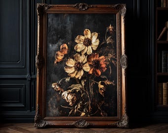 Vintage Dark Botanical Field Blumen Druck: Cottagecore Wandkunst