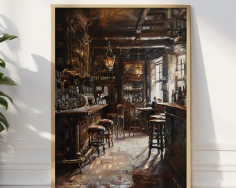 Vintage Pub Wall Art Print: Classic English Bar Interior