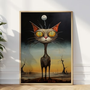Impression d'art de chat surréalisme abstrait de Salvador Dalí, affiche drôle de chat, décoration d'art abstrait, surréalisme, impression d'art moderne de chat de PopArt inspirée de Dali