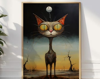 Lustige Katze Kunstdruck | Surrealistische Dali-Inspirierte Pop Art Dekoration