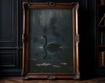 Dark Academia Black Swan Art Print: Gothic Art Decor
