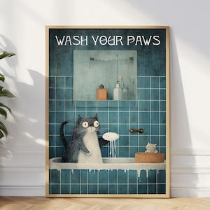 Gato preto lave suas patas pôster decoração de banheiro impressão imagem animal vintage arte de parede banheiro decoração de casa A5/A4/A3/A2