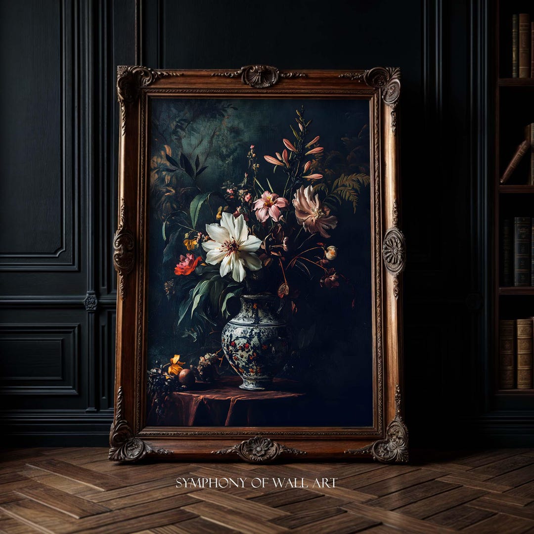 Dark Academia Floral Still Life Print: Victorian Gothic Flowers Wall ...