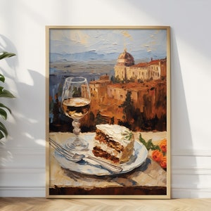 Arte de parede de cozinha, cartão de aniversário italiano de sobremesa de tiramisu, decoração de casa charmosa, presente perfeito para amantes da gastronomia, presente exclusivo de chef, pôster de tiramisu