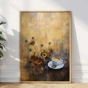 Impresión abstracta de café, decoración de pared acogedora con taza de café, tarjeta de cumpleaños con café, póster de café para la cocina, regalo para amantes del café, decoración de cafetería