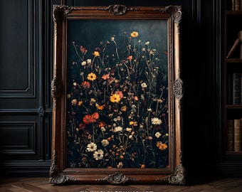 Dark Academia Botanical Print: Victorian Gothic Dried Flowers Wall Art