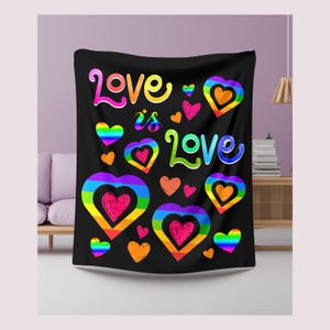 Love Is Love Black Velveteen Blanket, Cozy LGBTQ Gift, Heartfelt LGBTQ Blanket, Inspirational LGBTQ Throw, Pride Blanket