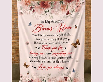 Warm and Comfortable Bonus Mom Blanket, Step Mom Gift, Mother's Day Present, Cozy Bonus Mom Throw,  Velveteen Plush Blanket