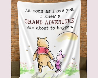 Coperta in velluto di velluto, classica coperta per neonati con Winnie the Pooh, citazione di avventura, coperta di Winnie, decorazione per la cameretta dei bambini, regalo per baby shower