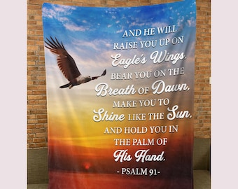Velveteen Plush Blanket with Psalm 91 Quote, Religious Comfort Blanket, Cozy Christian Throw, Inspirational Bible Verse Gift, Prayer Blanket