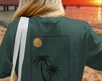 Disfrute de la camiseta del horario de verano, camisas con estampado de puesta de sol, camiseta de vacaciones, camiseta del océano, camiseta de vacaciones de verano, camisa de viaje de verano, camisa Beach Vibes