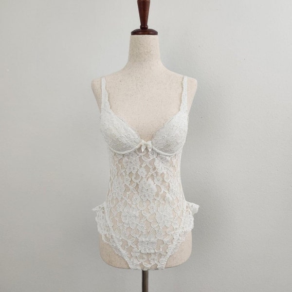 Body blanc délicat en dentelle blanche de l'an dernier, fée florale, doux grunge, lingerie/Victoria's Secret