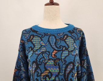 Pull vintage des années 1990 en tricot St Raphael Paisly Funky rétro à motifs indie grand-père