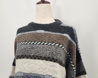 Vintage 1990's Grunge Striped C.Comberti Made in Italy Woollen Blend Boyfriend Pullover Sweater