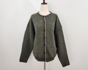 Vintage Woolrich Earthen Forest Green Woollen Knitted Cottage Grandma Nordic Cardigan