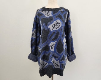 Vintage 90's Funky Abstract Indie estampado oversize acogedor suéter de novio