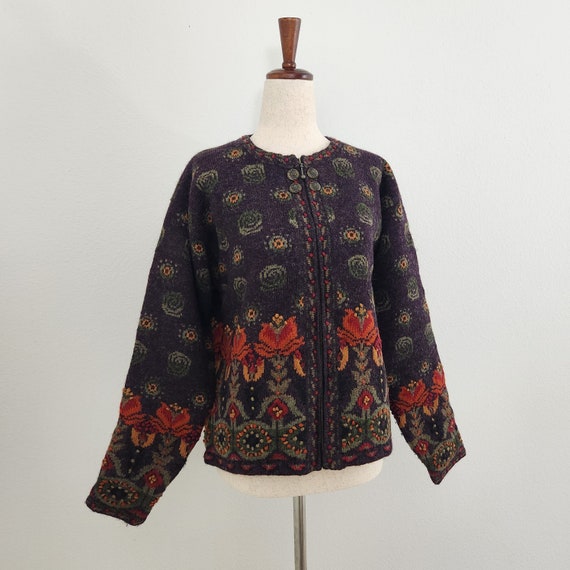 Vintage Icelandic Design Floral Wool Patterned Co… - image 2