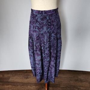 Vintage 90's Whimsy Purple Pattern Boho Fairycore High Waist Silk Midi Skirt