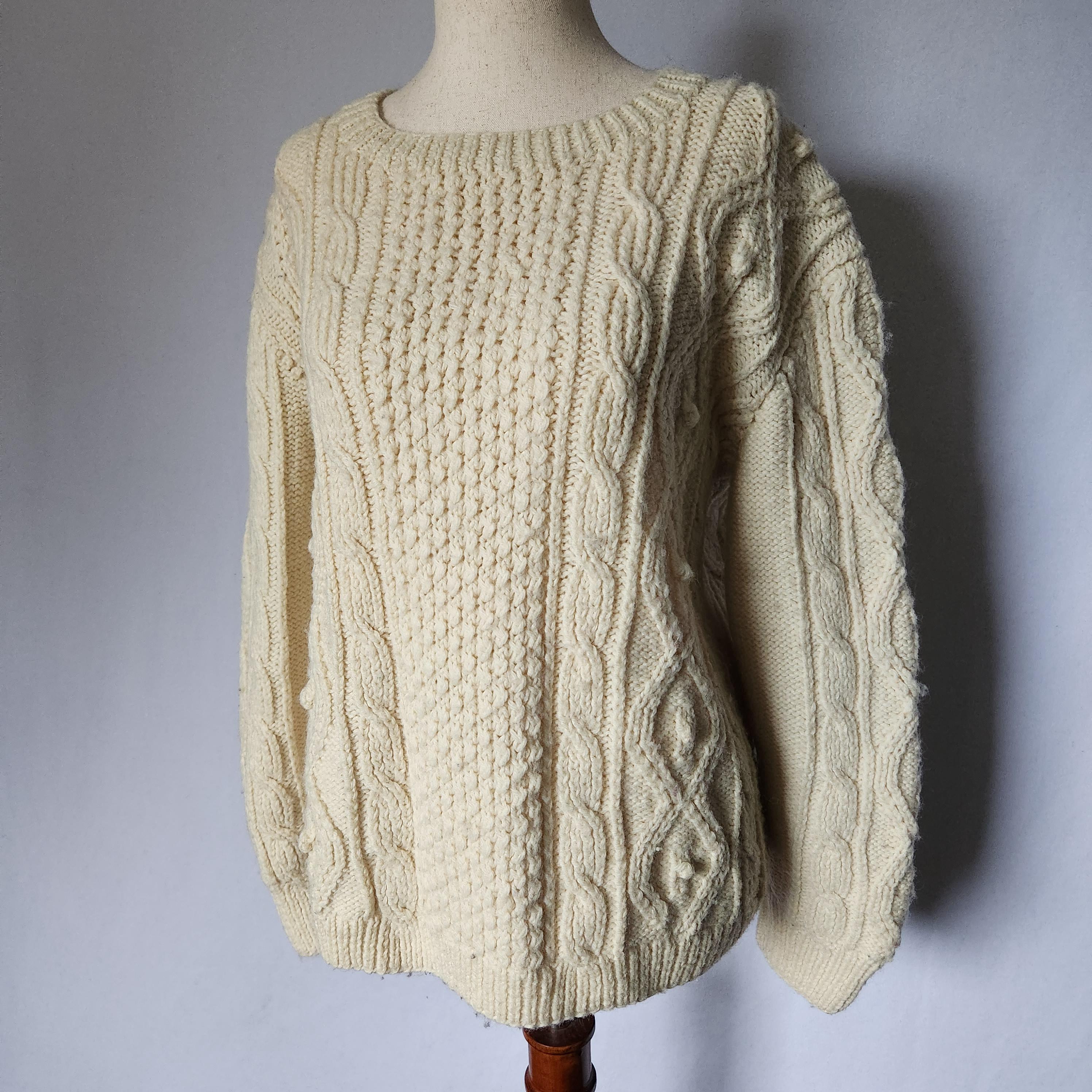 made in Ireland！John Molloy ニット Vintage Irish John Molloy Pure Wool Natural White Handknitted Aran