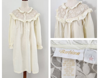 Vintage 60s Barbizon Edwardian / Victorian Style Cream Floral Lace / Cotton Nightdress