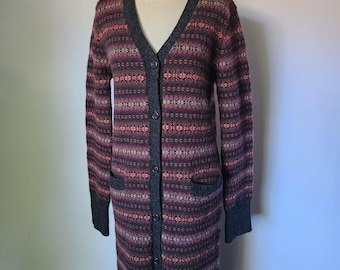 Cardigan lungo Lauren Ralph Lauren Fair Isle in lana d'agnello con scollo a V e tasche, taglia S