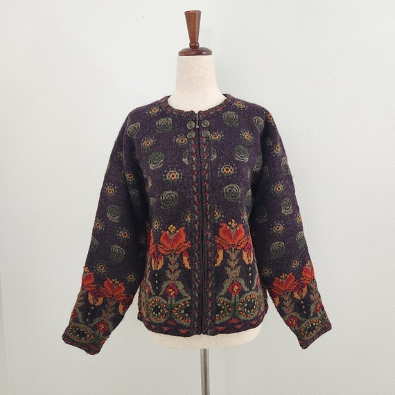 Vintage Icelandic Design Floral Wool Patterned Co… - image 1