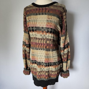 Pull 100 % coton grand-père indie grunge à motifs vintage des années 1990, L