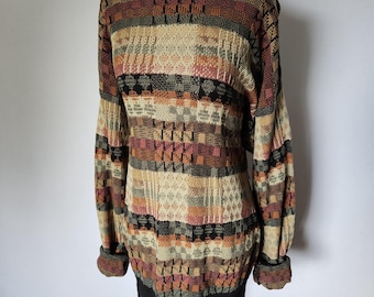 Suéter holgado estilo abuelo, vintage de los años 90, con estampado indie grunge, 100% algodón, talla L.