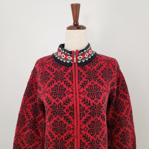 Vintage L.L.Bean Red Nordic 100% Cotton Fairisle … - image 4