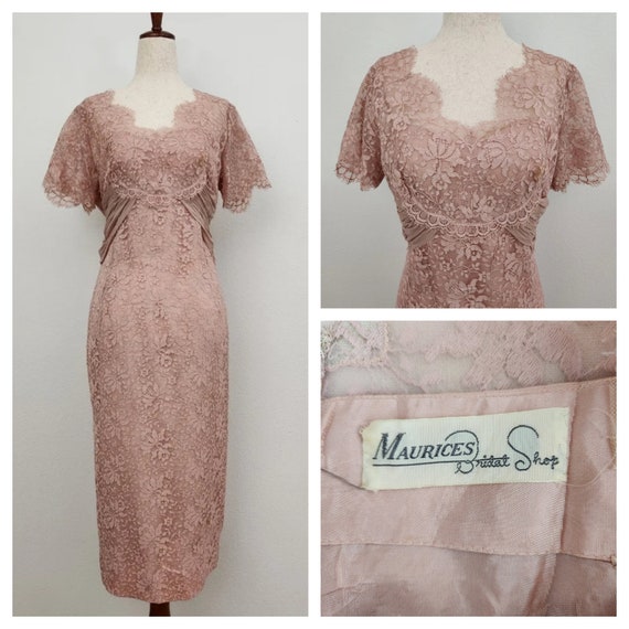 Vintage 1980s Dusty Rose Pink Floral Lace Detailed