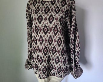Maglione vintage anni '90 Grunge con motivo geometrico a rombi Indie Grandpa / Prodotto in Italia / Taglia L