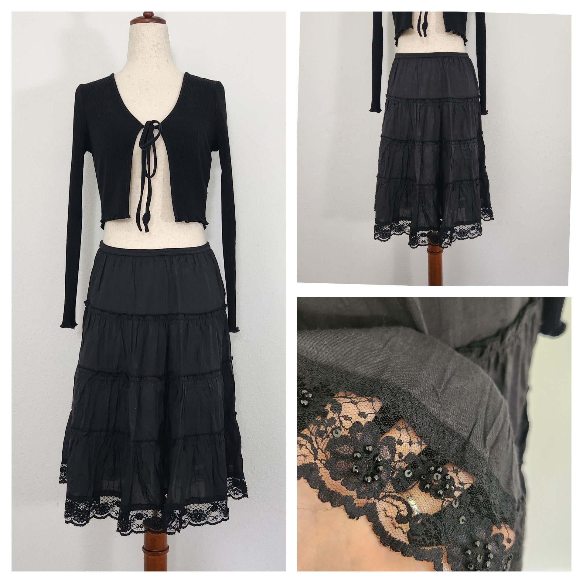 Black knee length gypsy skirt hot sale