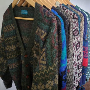 Mystery Vintage Cardigan / Dark Grunge 90's / Retro Grandpa Patterned Oversized Knit / Cozy Autumn Gift