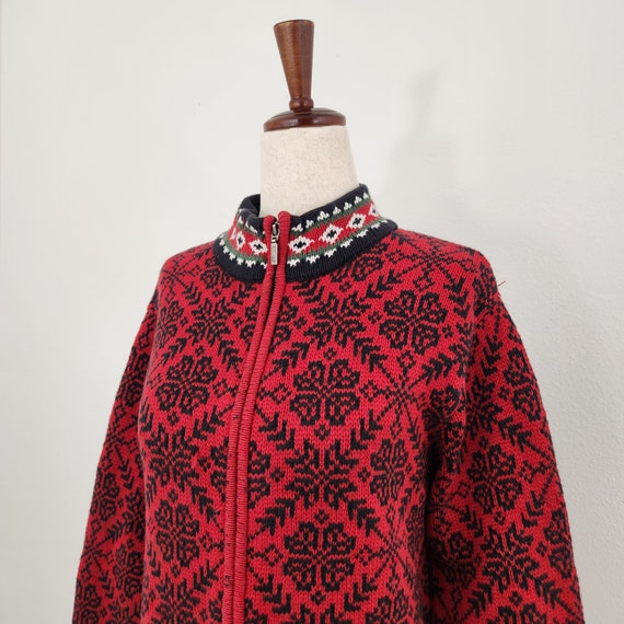 Vintage L.L.Bean Red Nordic 100% Cotton Fairisle … - image 3