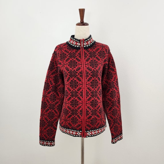 Vintage L.L.Bean Red Nordic 100% Cotton Fairisle … - image 1