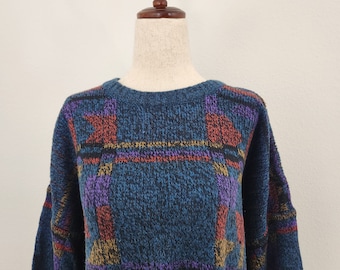 Vintage 1990s Funky Patterned Grunge Oversized Indie Grandpa Sweater