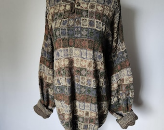 Vintage 90s Earthen Multi-Coloured Grunge Grandpa Sweater Indie Retro COZY Knit, Size XL