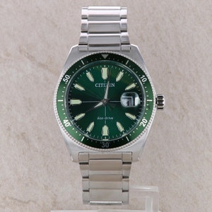 Citizen Mens Stainless Steel Eco Drive Green Watch Aw1598-70x