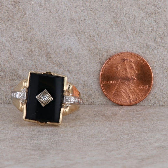 10k Two Tone Onyx and Diamond Ring - image 7