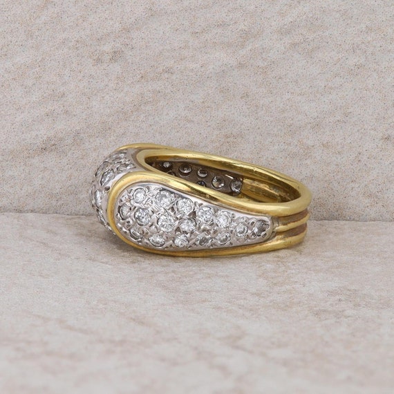 18k Yellow and White Gold Diamond Pave Domed Ring - image 2