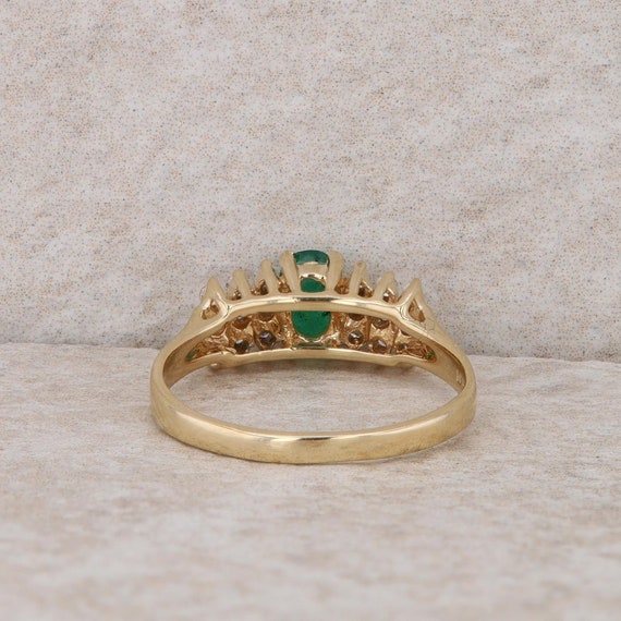 14k Yellow Gold Emerald and Diamond Row Ring - image 3